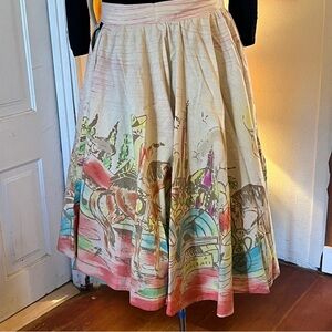 Vintage 1950’s Hand Painted Music Guitars Mexican Circle Skirt -Pinup Rockabilly